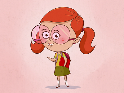 Sophie, cute little brainiac! book cartoon cartoon character character design character. illustration color cute art digital art girl glasses illustration redhair redhead school bag schoolgirl