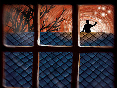 Roof Magic comic creepy dark illustration kid kidlitart magic moonlight roof silhouette trees window