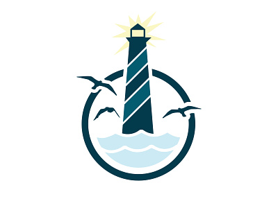 Lighthouse Icon birds branding circular icon icon development lighthouse logo logo design vector water