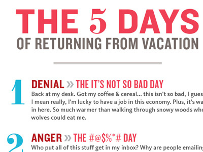 The 5 Days of Returning from Vacation typography ugh vacation