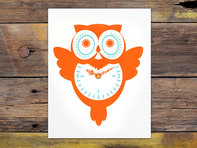 Letterpress Owl Clock clock illustration letterpress orange owl owl clock retro vintage