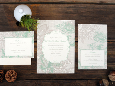 Paisley & Lace Wedding Invitations illustration invitations invite lace mint paisley pine wedding wedding invitation