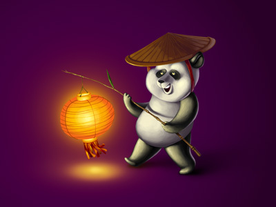 Panda party character design chinese lantern illustration panda