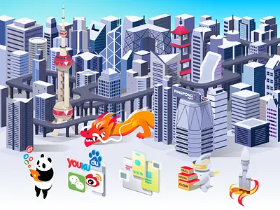 Ping Pong Digital city branding city design dragon icon icons illustration logo panda shanghai ui vector webdeisgn