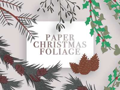 Paper Christmas Foliage Title bundle christmas collection design illustration illustrator instagram objects paper illustration papercraft papercutart photoshop web elements