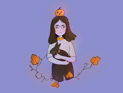 Pumpkin Spice 🎃 black bunny dark girl halloween illustration october orange procreate pumpkin spice spooky