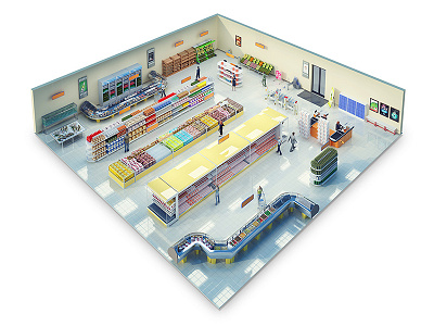 3D visualization of the supermarket supermarket