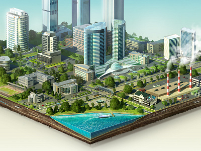 industrial city 3d building city earth illustration section of land web
