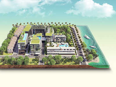 Vip Cata Hotel 3d 3dillustration 3dmax island model water
