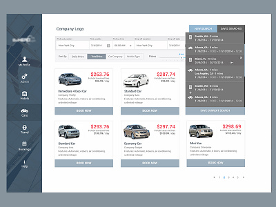 Car Search Results Page cars dropdown filters icons results search search results sort travel ui