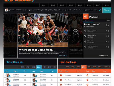 Dunkdog Home audio basketball black dark podcast rankings responsive sports ui ux video