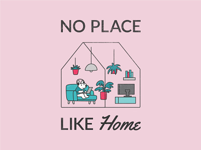 No Place Like Home art digital dog home house illustration interior plants room vector