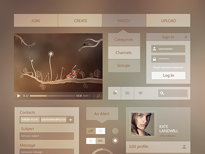 UI Kit blur button form kit menu minimal social ui video