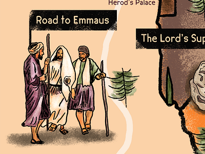 Road to Emmaus - Luke 24:13-35 bible desciples easter emmaus god illustration jesus jesus christ magazine map resurrection texture trees