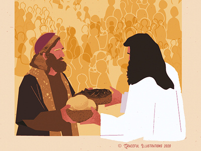 Christ - Feeds the crowd bible bread colour crowds design feeds fish food god illustration jesus christ life loaves magazine miracle texture vector