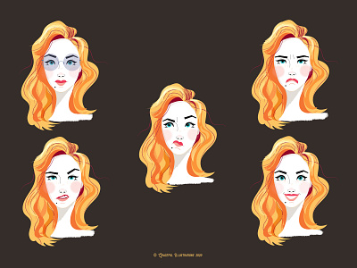 5 facial expressions of my new character angry cartoon character character design design disney drawing emotions expressions happy illustration life sad smile smirk teeth texture vector woman woman portrait