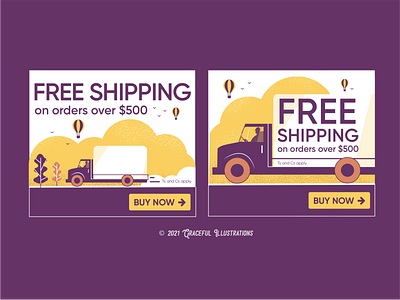 Free Shipping Social Media ad buy now cloud design free shipping hot air balloon illustration purple shipping texture truck