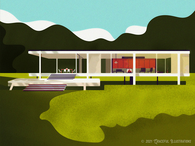 Less is more - Farnsworth House art concept design grass holiday house illustration magazine minimalist nature photoshop texture vector