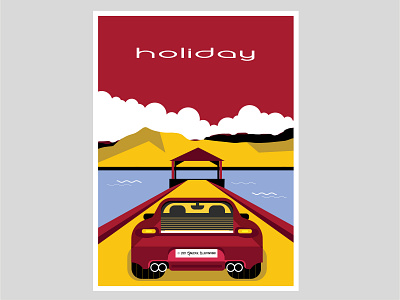Holiday clouds digital illustration digitalart drawing expensive holiday holiday card illustration mountain porche porsche river vector water