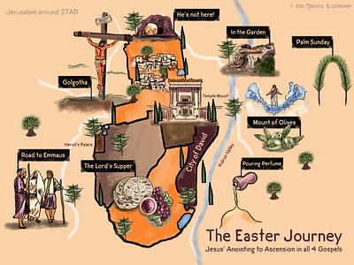 The Easter Journey art bible bread cross digital god golgotha gospel illustration jerusalem jesus christ life map messiah palm sunday photoshop texture wine