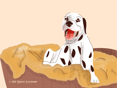 Happy Dog basket blanket digital art dog dog bed drawing happy happy dog illustration owner pet texture vector
