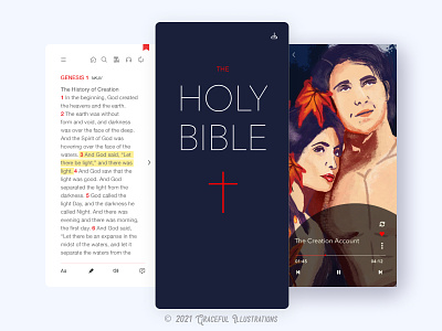 Bible App - #3 adam and eve app application audio bible bible app creation design digital paint frames illustration minimalist mobile poetry read slides ui ux