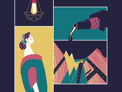 Art Compilation - Contemplating colour drink home house illustration lady lamp limit mount moutain road thinking
