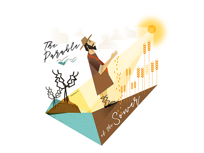 Parable of the Sower drawing illustration jesus life painting parable rocks seed soil sower sun texture thorns wheat words