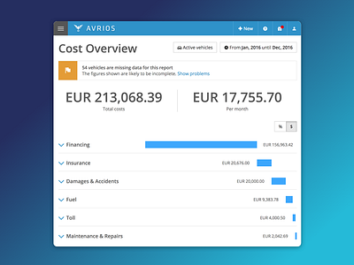 Costs overview report