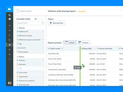 Flexible Reports in Avrios bi data drag and drop editor filter flexible interaction report saas table ui