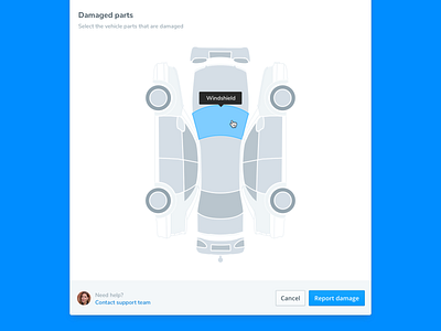 Reporting vehicle damage car damage illustration interaction management mobility modal report tooltip ui vehicle