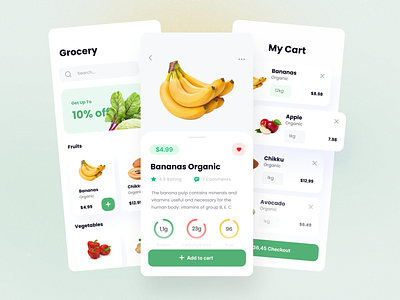 Grocery store App card concept e-commerce food fruits grocery store m-commerce market mobile app store ui ux vegetables