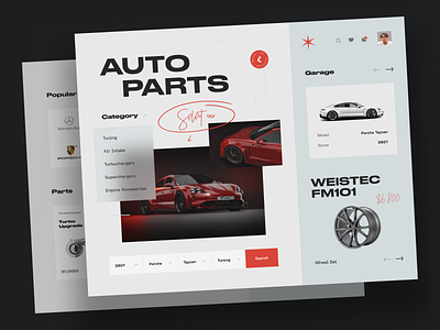 Auto Parts Store auto parts car card concept design e-commerce garage interface landing logo ui ux web website