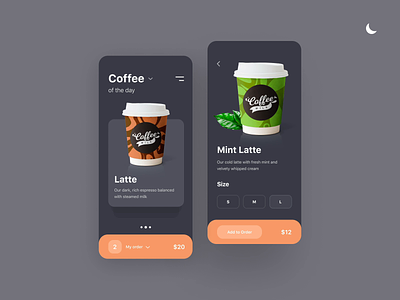 Coffee app — Dark/Light Mode animation app coffee app concept dark dark mode dark theme design designs hello dribbble interaction light mobile app night ui ux