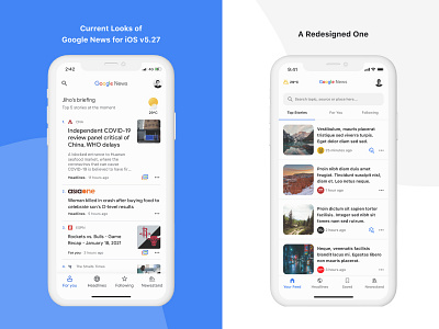 A New Design Concept of Google News Home Screen for iOS 2021 app article clean for you google google news light list material design minimal mobile modern news simple trend
