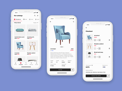 Furniture Marketplace beautiful black catalog checkout craft curated flat furniture indonesia ios marketplace minimal mobile online shop red sharp simple stepper ui ux