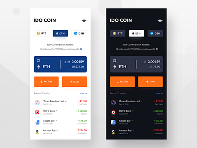 Crypto Exchange Balance app app design branding clean color concept crypto currency dark theme design exchange interface ios iphone minimal mobile transactions typo ui