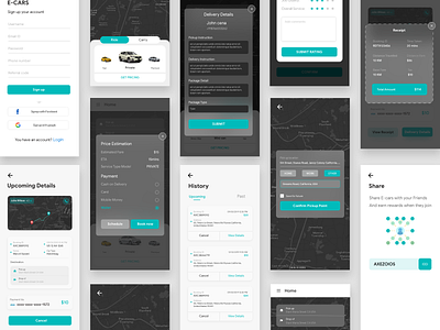 Taxi and delivery app Concept app card view color concept dark delivery app design flat icon interface ios iphone minimal mobile popup premium ride taxi app typography ui