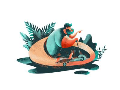 Dribbleskating gif flying illustartion character bird plants scooter ride