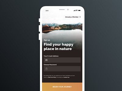 Hiking Traveling Discovery App app dailui dailyui 001 sign up sign up form ux