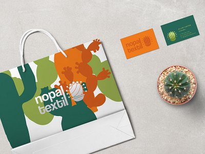 Nopaltextil3 bag branding busines card cactus green illustration logo mexico orange shopping stationary