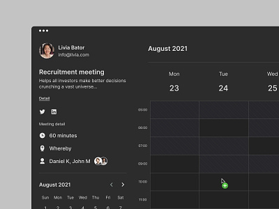 Scheduling App - Dark Mode app appointment calendar calendly dark dark mode dark ui design light product design saas ui web web app