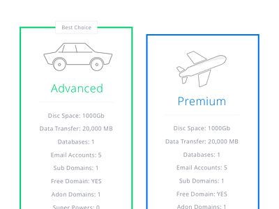 Icon Design and Price Table advanced car icon plane premium price table