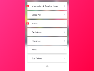 Inconcert events list menu music user interface