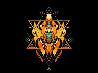 Golden Knight abstract geometric art gold gundam illustration knight line art mystic robot sacred geometry sci fi