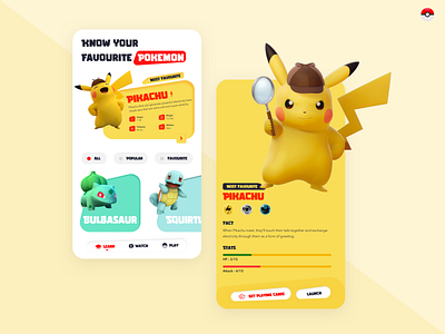 Pokedox : Pokemon Guide App 3d application bulbasaur cards ui design digital pikachu pixel pokemon pokemon go pokemongo ui user interface user interface design userinterface uxui yellow