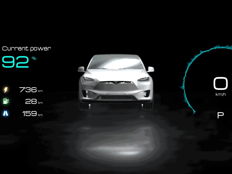 Tesla HMI concept mode 3d animation car dark dashboard hmi ui