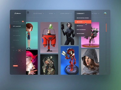 desktop-Zbrush clear dark desktop interactions minimal ui ux web zbrush