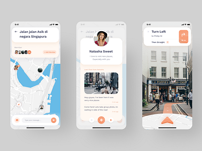 Group Chat for Travelling - Mobile App Exploration app augmented reality chat clean dailyui design direction dribbble flatui icon iphonex layout maps mobile app travel app typography ui uiux ux