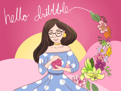 Hello Dribbble~ design girl hello dribbble illustration motion photoshop